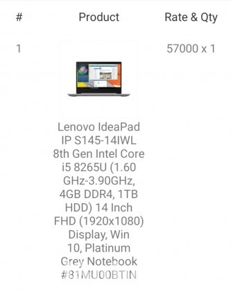 Lenovo Core i5 8th Gen